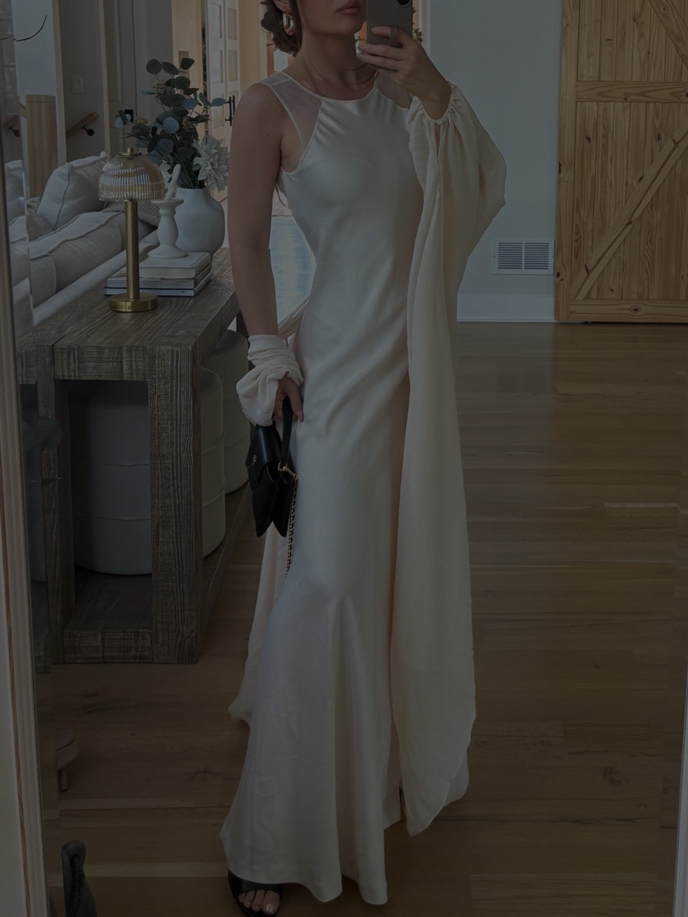 Atelier satin cape maxi dress in cream!